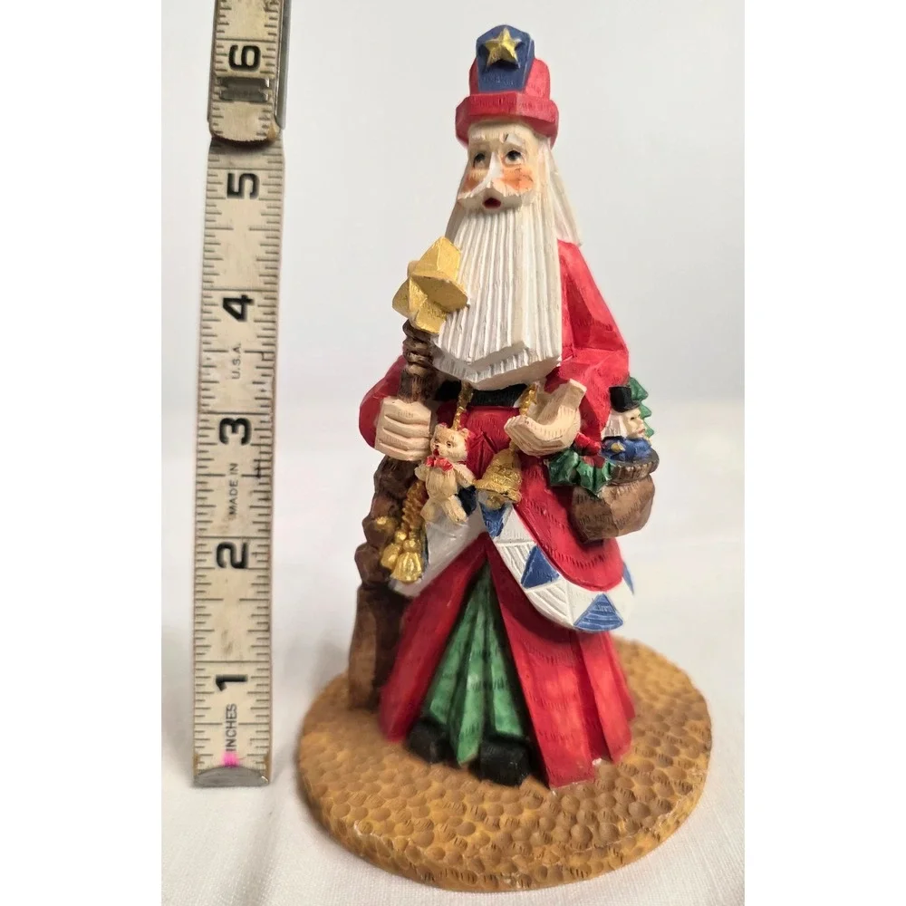 Vintage Style Folk Art Santa Claus Figurine Red Robe Star Staff Christmas Decor